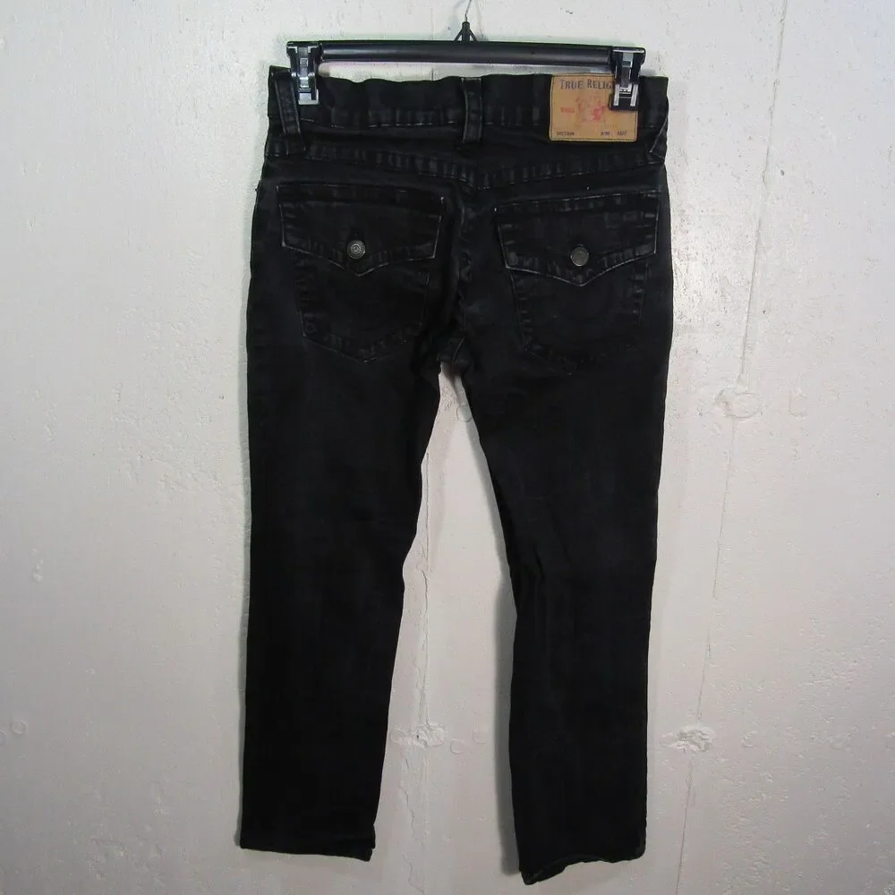 True Religion Ricky Relaxed Straight Jeans Men's Size 30 Black Washed Denim